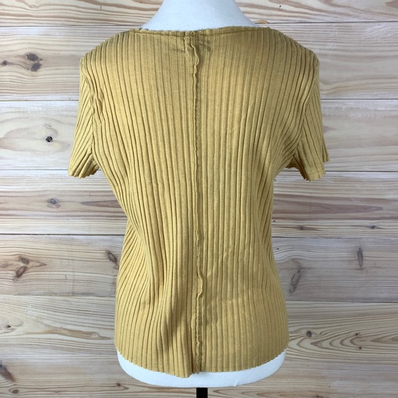 Project Social T Top Womens Medium Yellow Ribbed V-Neck Short Sleeve Tee Y2K - Picture 2 of 6